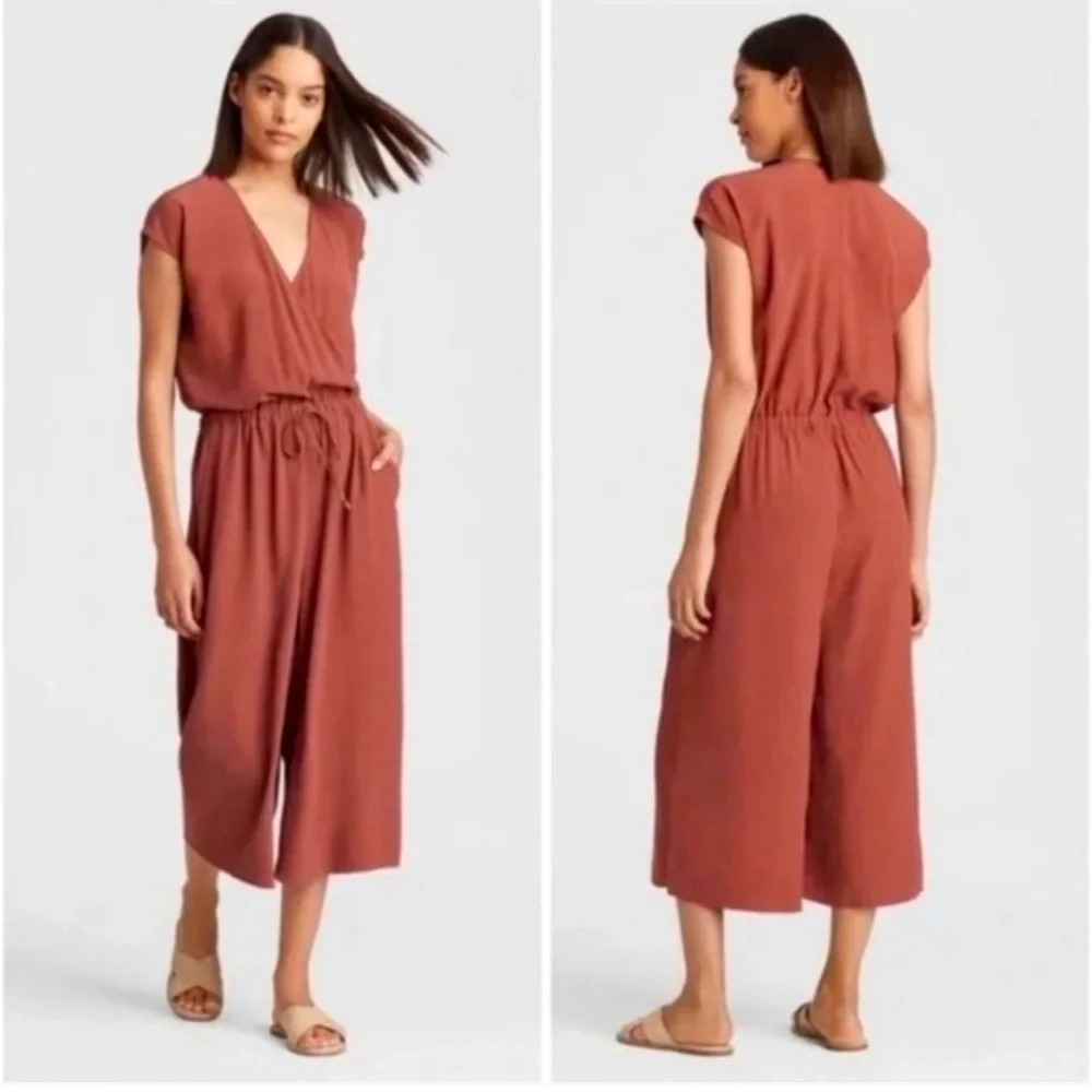 Eileen Fisher Rust Cropped Surplice Jumpsuit